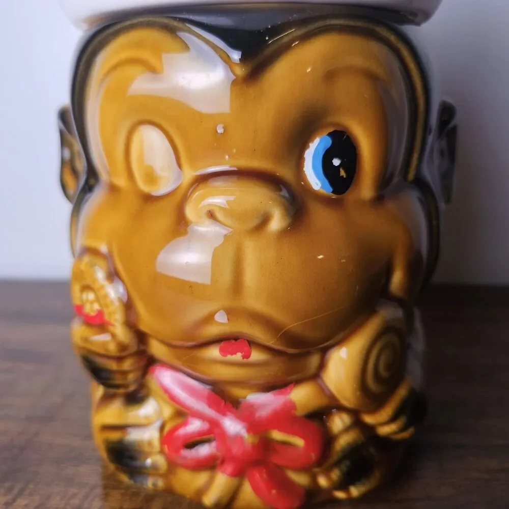 Vintage Japan Sailor Monkey Cookie Jar Ceramic Lollipop Canister 1960s 1970s